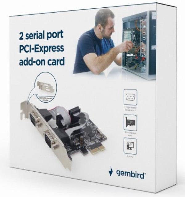 SPC-22 Gembird 2 serial port PCI-Express RS232 add-on card, with extra low-profile bracket A