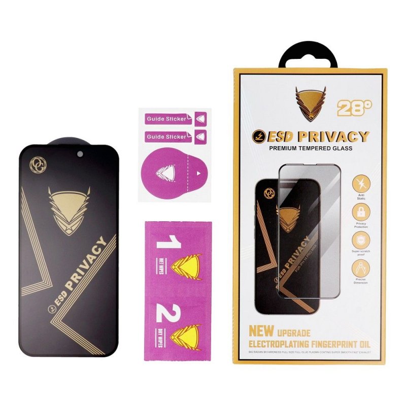 Zastitno staklo OG Premium Privacy za iPhone 15 Pro crno